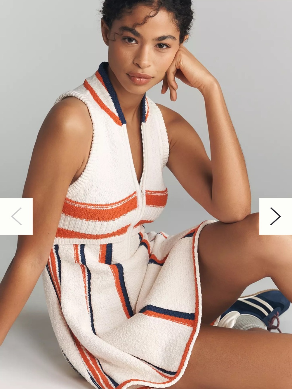 Anthropologie White Dress with Orange and Navy Trim - Picture 2 of 2